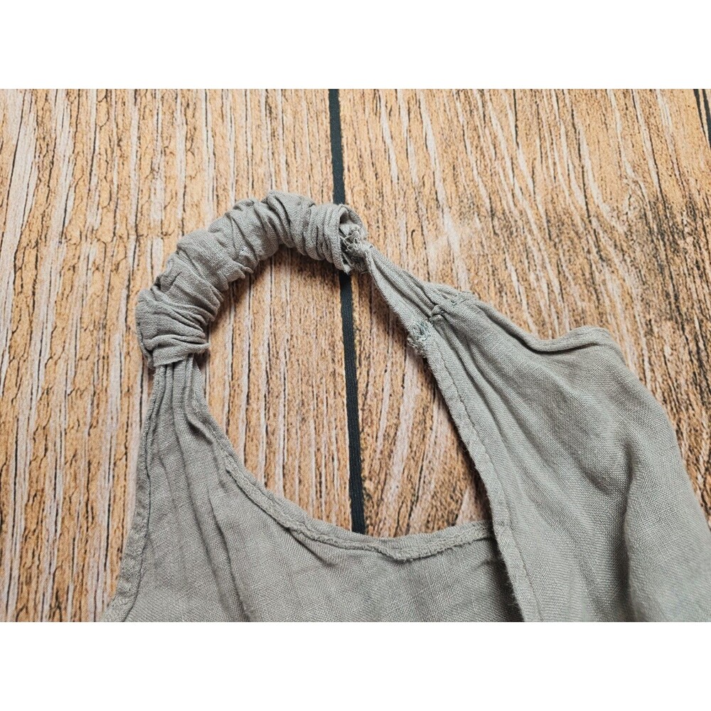 Linen Jumpsuit Casual Loose Wide Leg Pants Overalls Pull On Grayish Brown L/XL - Picture 9 of 10